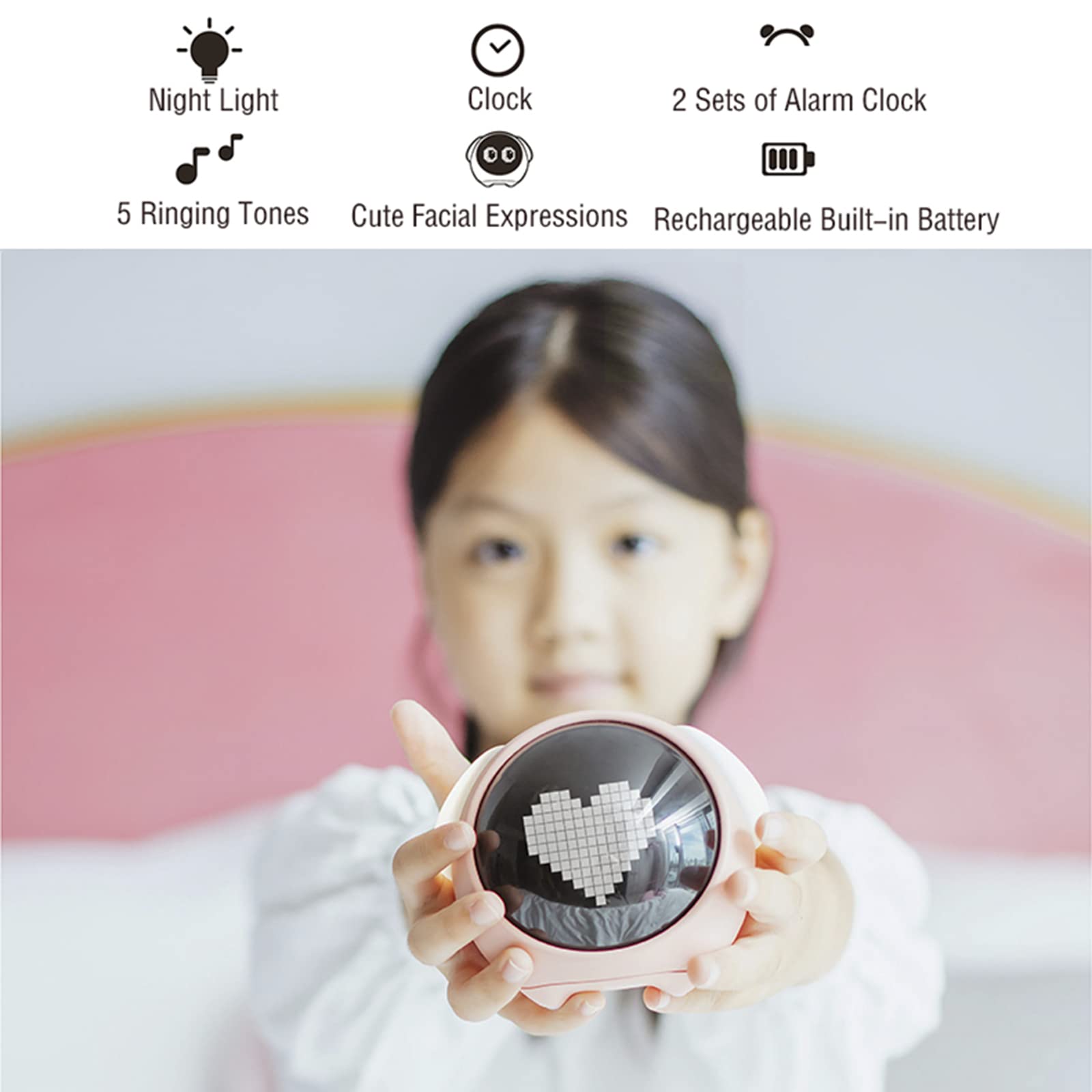 Lindo Despertador para niños Reloj Digital Digital para niños Entrenador de sueño alarmas Relojes con expresión Facial Pantalla led Pantalla 2 Juegos para dormitorios Sala de