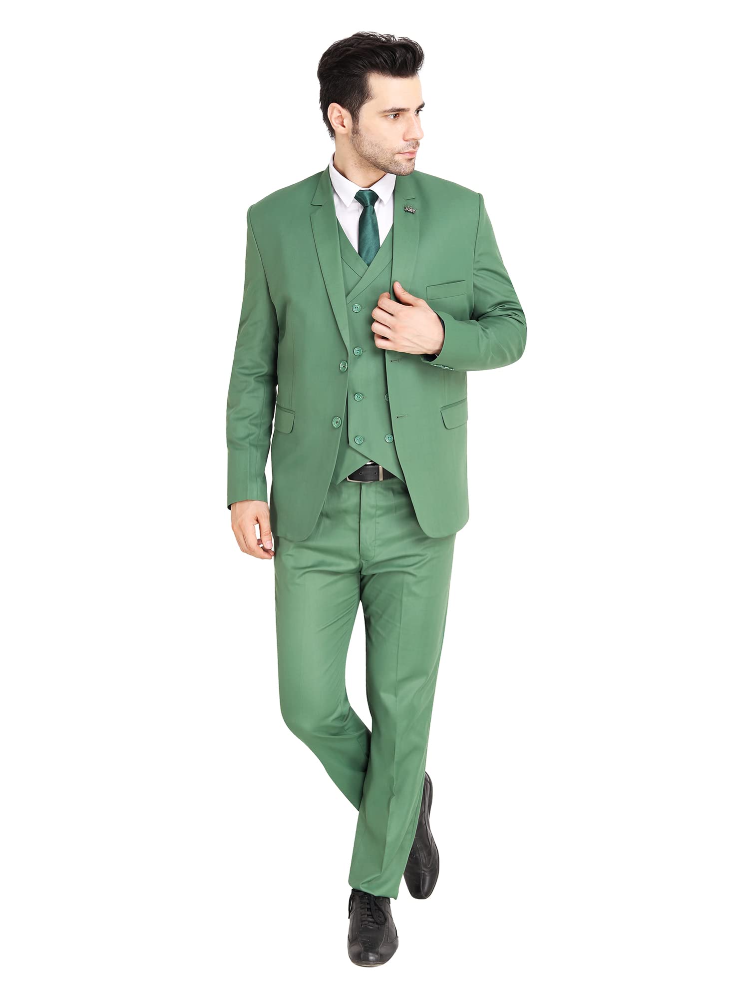 VYOM Enterprise Men's Slim Fit Tuxedo 3 Pieces Suit Set Notch Lapel Suit with Double Breasted Waistcoat Crocodile (34, Size)-picture-19