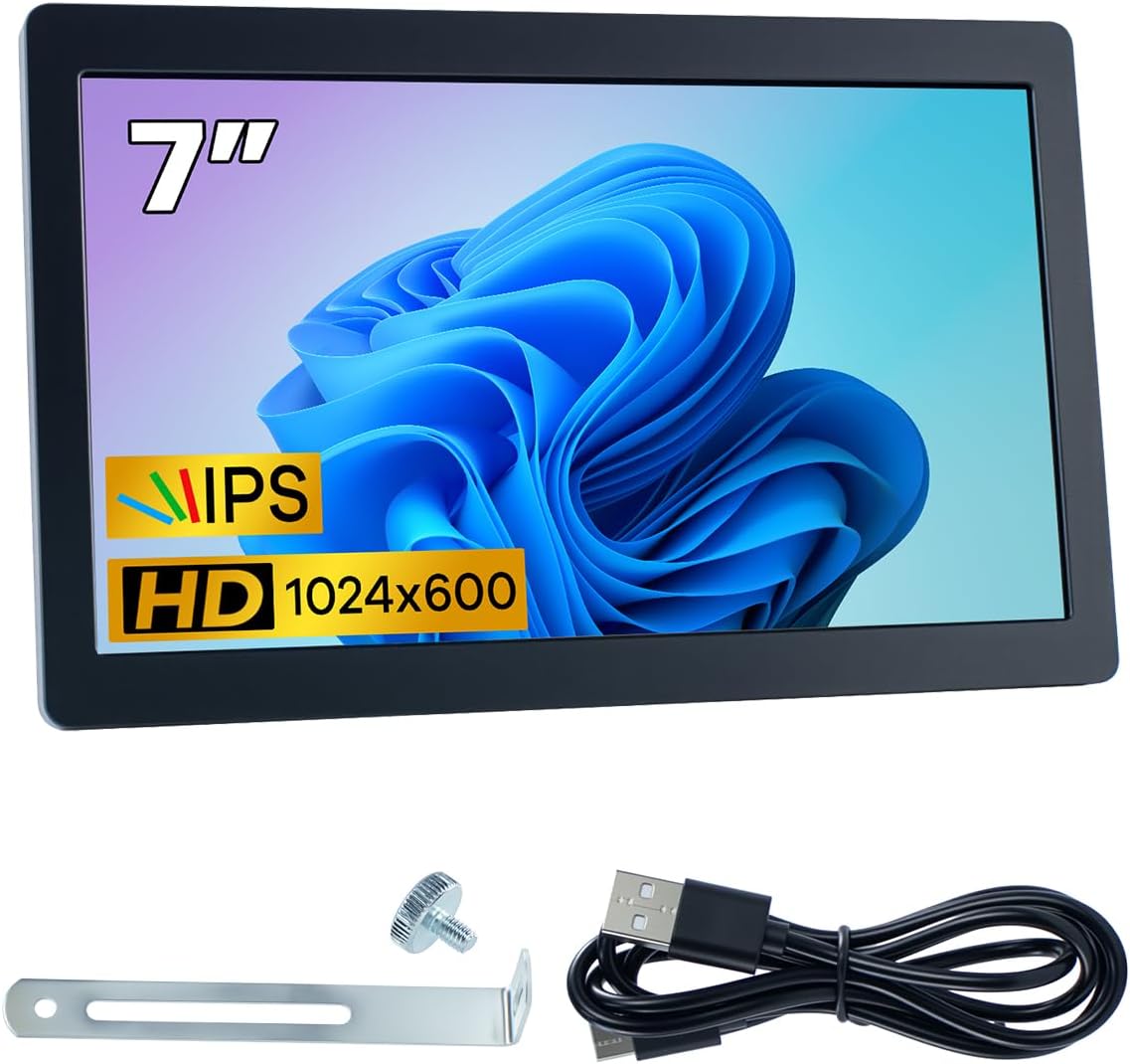 7 Inches USB C Mini Monitor IPS 1024x600 Portable Monitor Type C Secondary Screen Display for PC Laptop Windows7/8/10/11