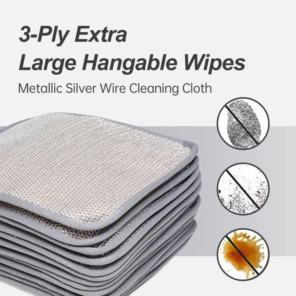 2025 New Multipurpose Non-Scratch Wire Dishwashing Rags - 3-Layer Metal Scrubbing Pads for Kitchen, Dishes, Sinks & Stove Tops, Quick-Dry & Odor-Resistant ?10 Pack?