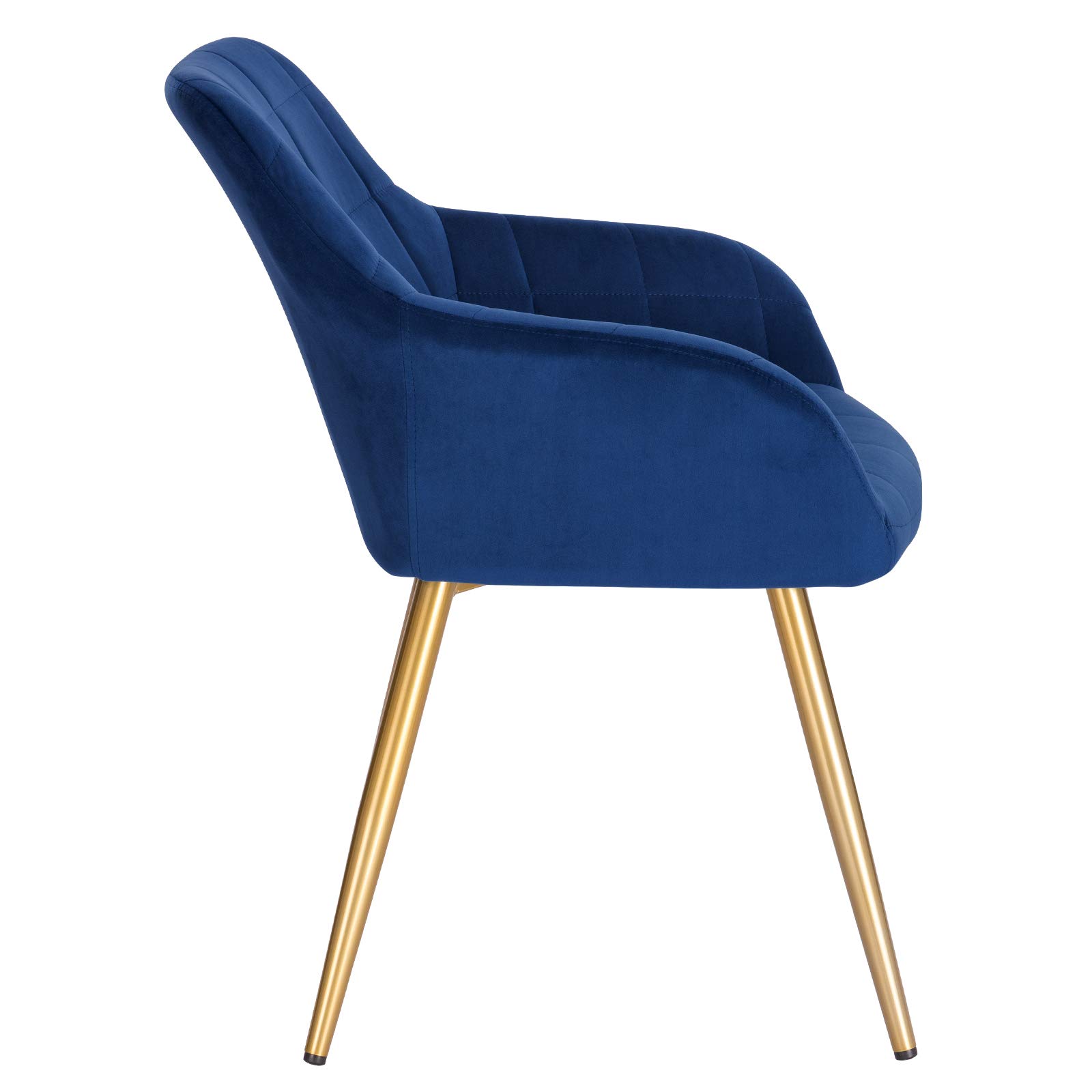 WOLTU Juego de 2 Sillas de Comedor, Sillas de Cocina de Respaldo Medio, Asiento Acolchado de Terciopelo, Estructura de Metal, Adecuadas para Comedor, Cocina, Salón y Dormitorio, Azul+Oro