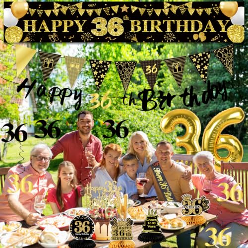Image of 36th Birthday Decorations for Men, Black Gold 36th Party Decoration Kits