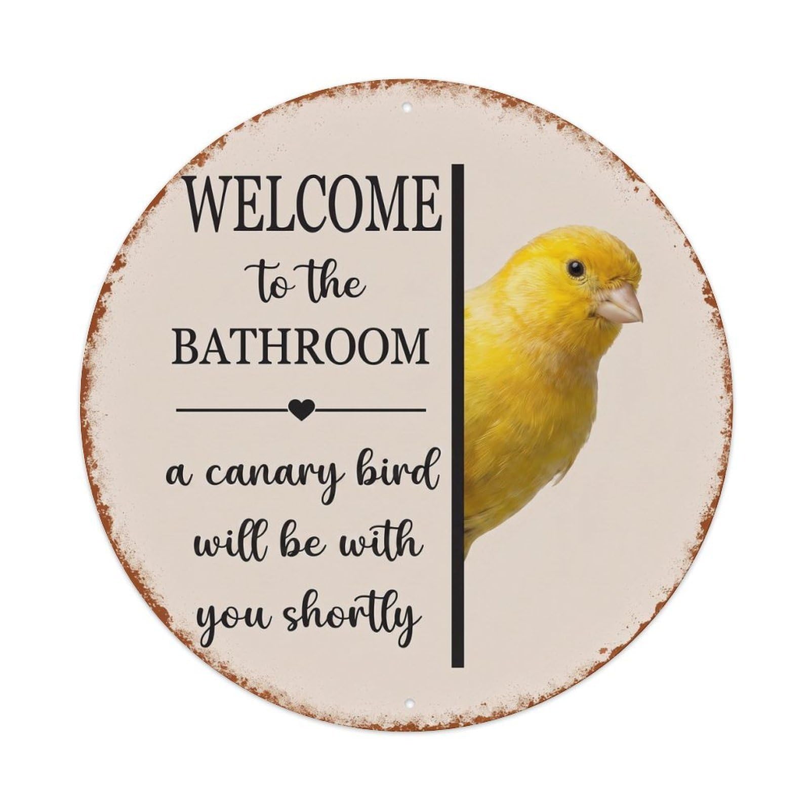 Vintage WELCOME To The BATHROOM Canary Bird Metal Tin Sign