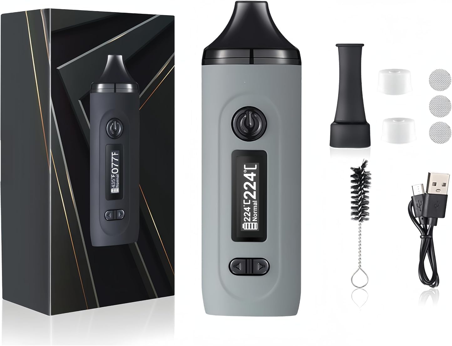KinZon Vaporizzatore Gemini per erbe secche, display OLED e controllo della temperatura, riscaldamento rapido in 30 secondi (Grigio)