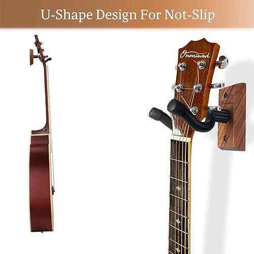Miniatura 3 de Soporte de pared para guitarra, 2 unidades, colgador de guitarra de madera de nogal negro, soporte de pared para guitarra en forma de U, soporte de