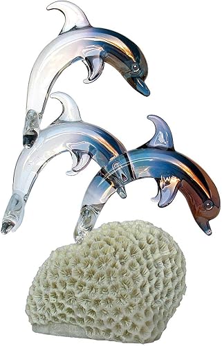 Dolphin Figurine of Hand Blown Glass on Coral