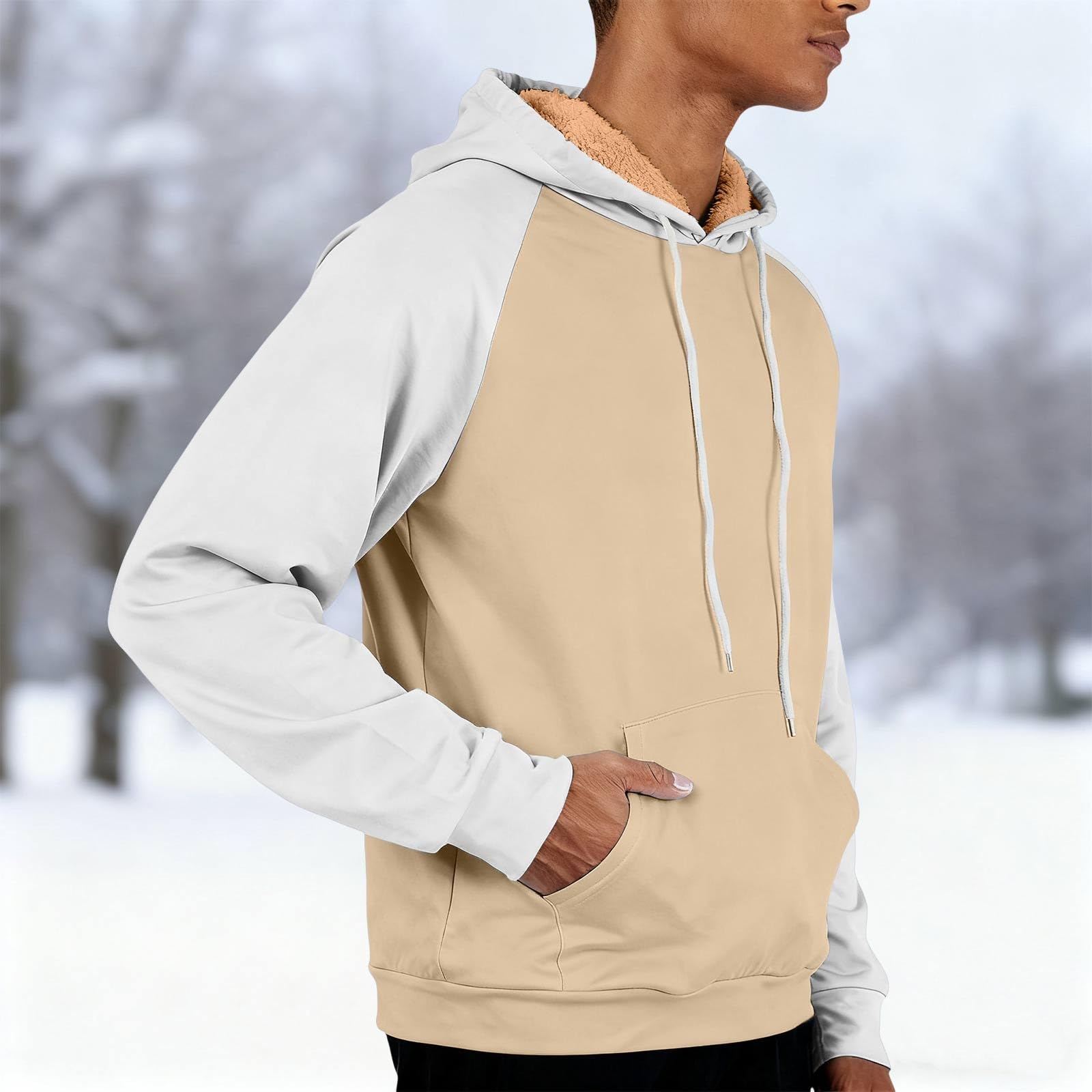 Ropa De Verano Hombre Sudadera con Capucha para Hombre, Estilo Informal, Cálida, Forrada, Ideal El Invierno. del Hierro (Beige, M) Casual Men's Clothing Chaqueta Entretiempo Camisa