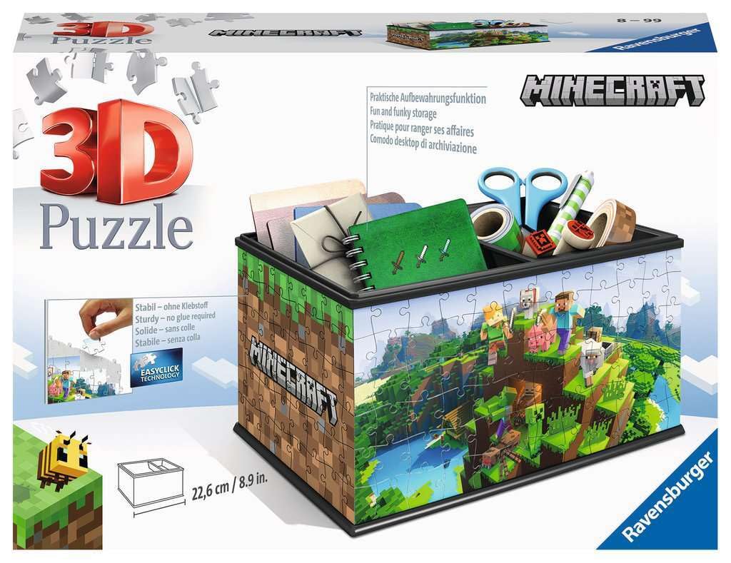 Ravensburger - Puzzle 3D, Storage Box Minecraft, Caja de Almacenamiento de Escritorio, Maqueta para Adultos y Niños de 8+ Años, 216 Piezas