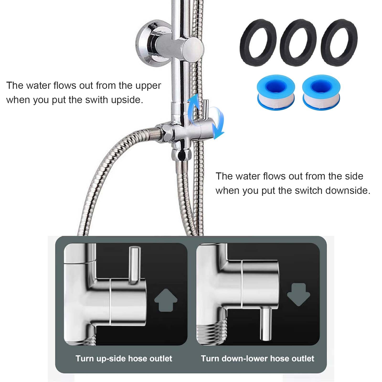 3 Wege Umschaltventil 20mm G 1/2", 3 Wege Umschaltventil, Umschaltventil Dusche, Dreiwegeventil, für Regendusche Und Duscharm Chrom