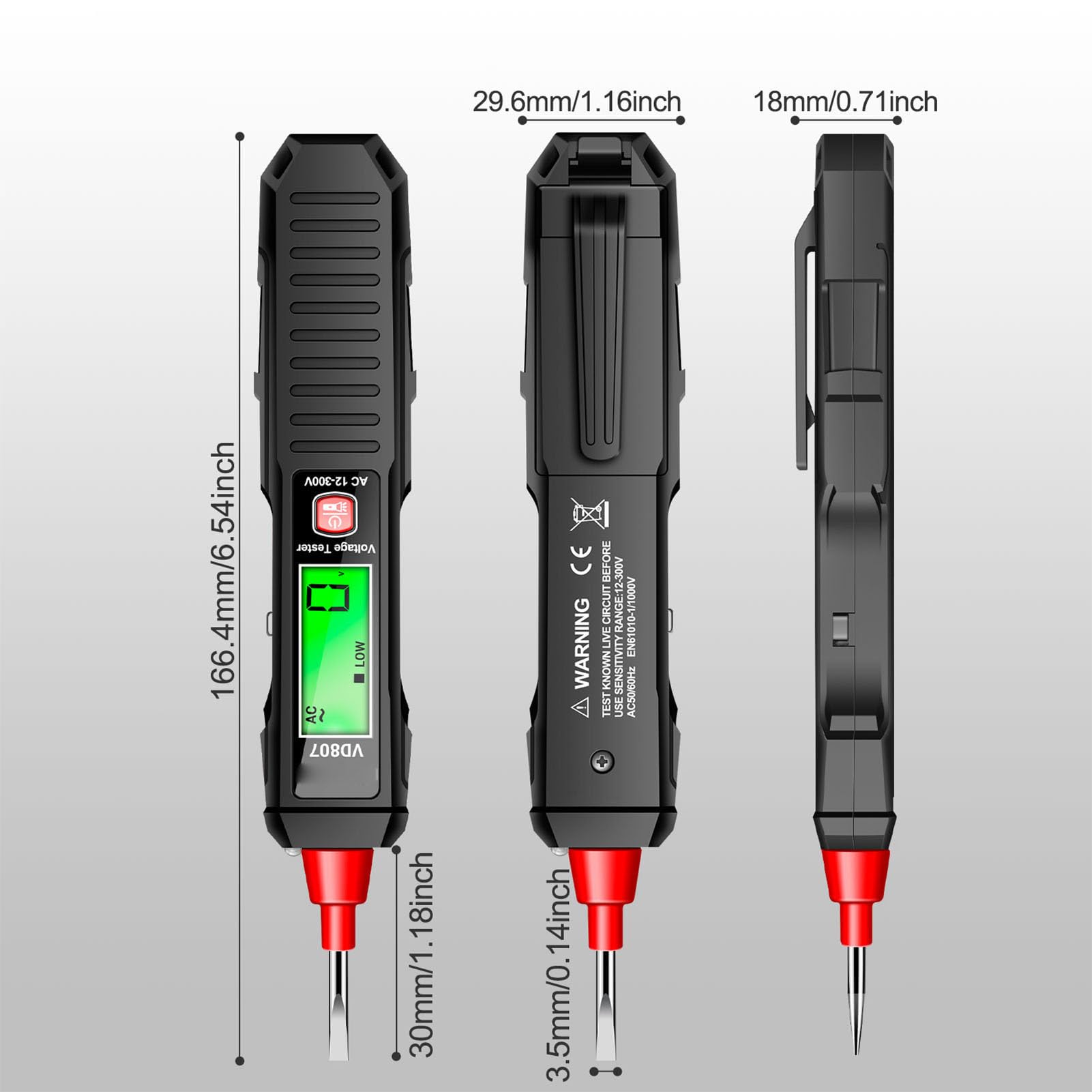 Penna Tester Tensione Ricaricabile AC 12-300V - Rilevatore Fase Con Display LCD E Allarme Sonoro - Foto 3