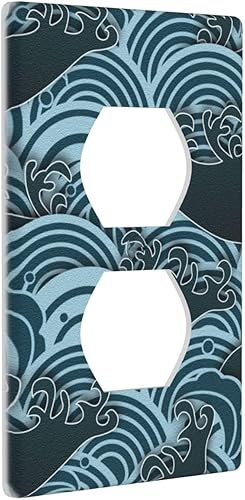 Miniatura 2 de Placas de pared para receptáculo de dispositivo dúplex de 1 banda, cubiertas de toma de corriente azul retro onduladas, cubiertas decorativas para