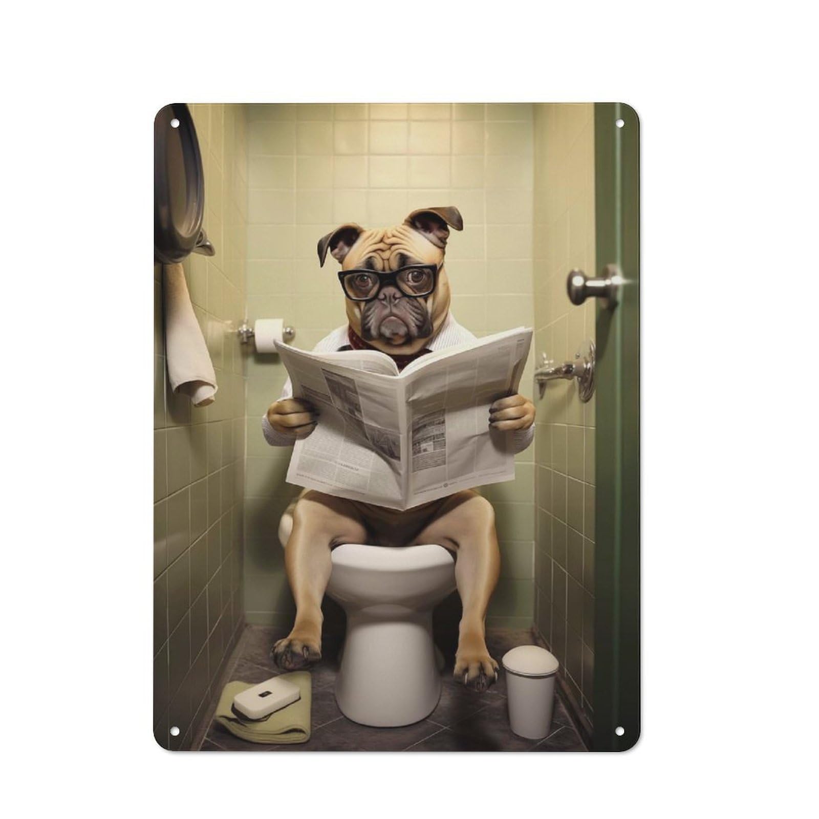 Tin Sign 40x30cm with Dog Toilet Newspaper for Pub Or Café, Rustic Decor, Wall Decoration for A Recently Updated Pub And Café