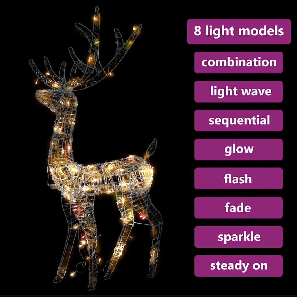 LED Rentier Deko 120 cm für Weihnachten, Acryl Leuchtfigur mit 140 bunten Lichtern, 8 Leuchtmodi, IP44 Gartenbeleuchtung für Außen und Innen