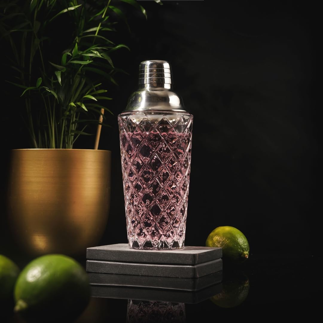 Glass Cocktail Shaker Set, 5 Piece, Silver Martini Shaker Set including Strainer, Jigger, Spoon & Muddler - Image 3