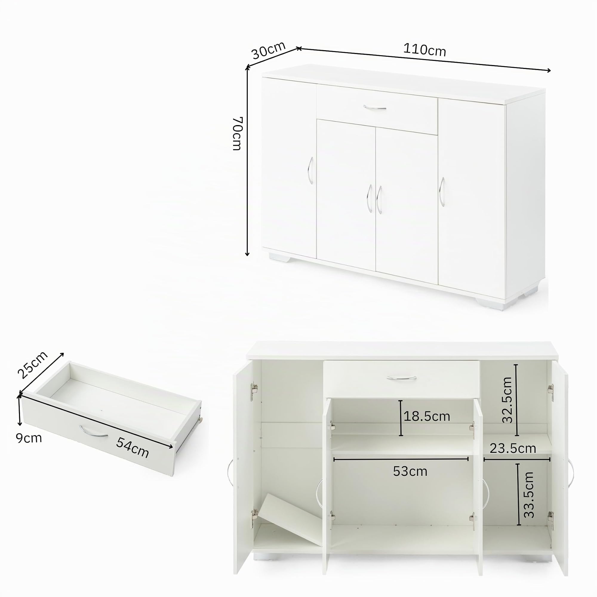Liink1Ga Komodenschrank für Schlafzimmer 110cm Breit Kommode Reines Weiß mit Schubladen&Türen,Nachtkasten Schubladenkommode Kommode & Sideboard Weiss