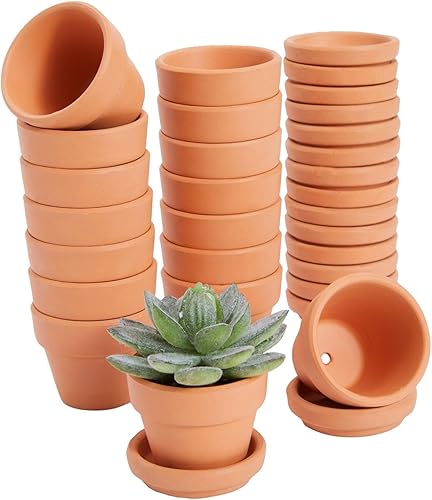 Miniatura 10 de Juvale Paquete de 16 macetas pequeñas de terracota de 2 pulgadas con platillos y orificio de drenaje, cerámica pintable para suculentas, plantas,