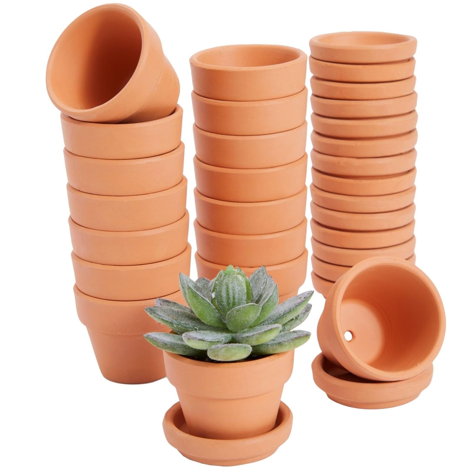 Juvale 5x4 cm 16-Pack Small Terra Cotta Mini Pots with Saucers and Drainage Hole, Paintable Pottery for Succulents, Plants, Flowers, Cactus, Garden Nursery, and Wedding Decor