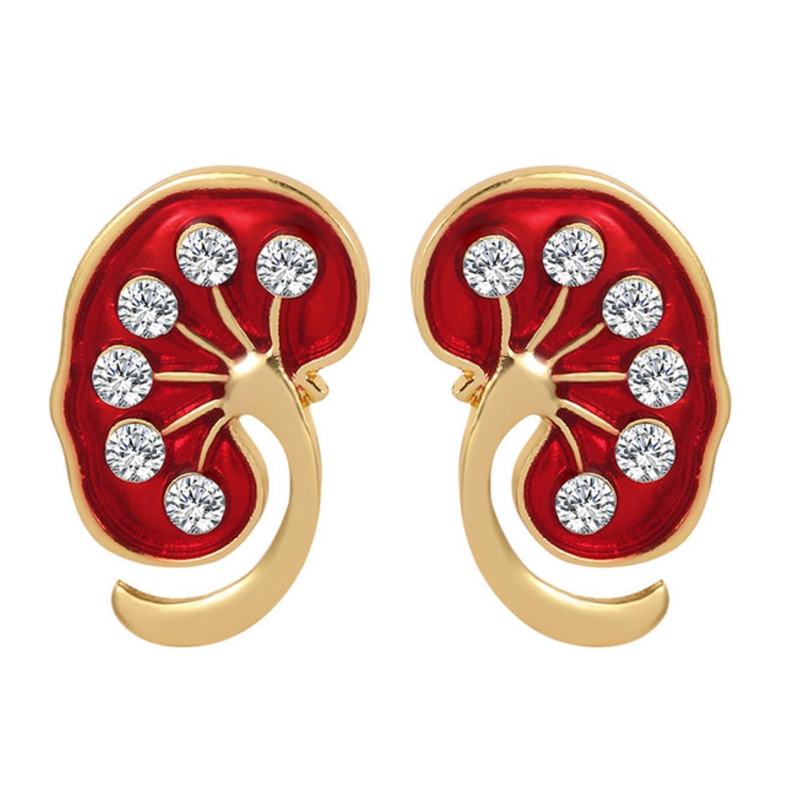 HCMA Red Kidney Crystal Enamel Pin Kidney Pin Medical Gift Doctor Nurse Brooches gold silver color Trendy Jewellery Women Accessories
