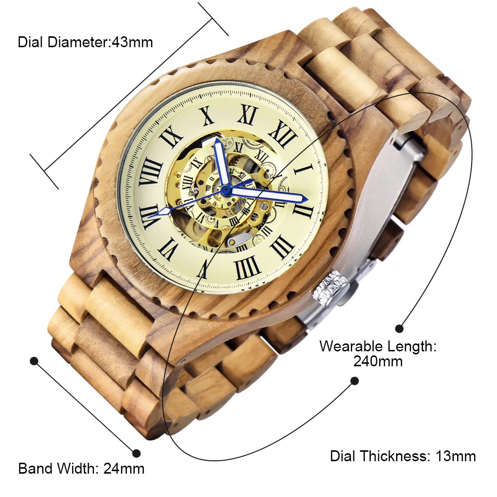 Relojes de madera para hombre, mecánico, automático, movimiento automático, reloj de pulsera para hombre