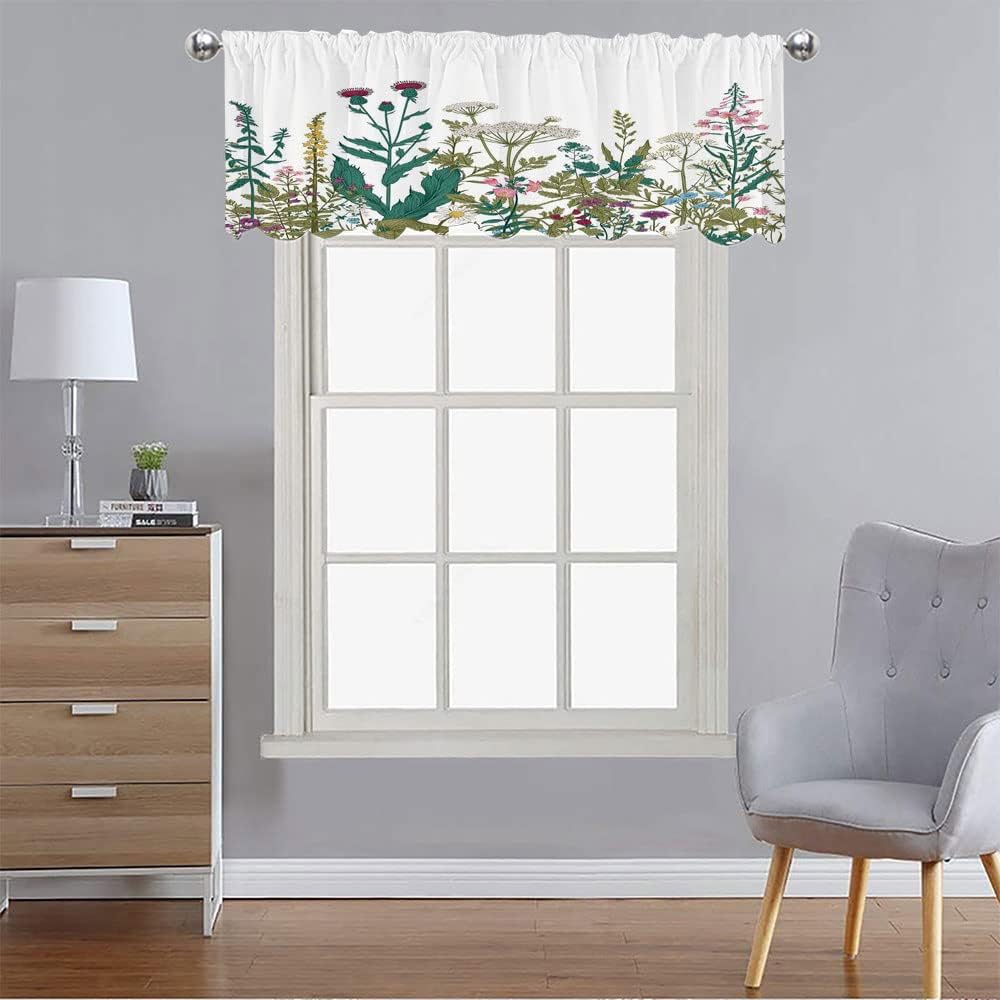 Small Window Curtains, Flowers Leaves Blackout Window Curtains Ombre, Spring Garden Daisies Roses Hydrangeas Art, 60" W x 18" L, for Living Room, Bedroom, Kitchen, Bathroom, Multicolor
