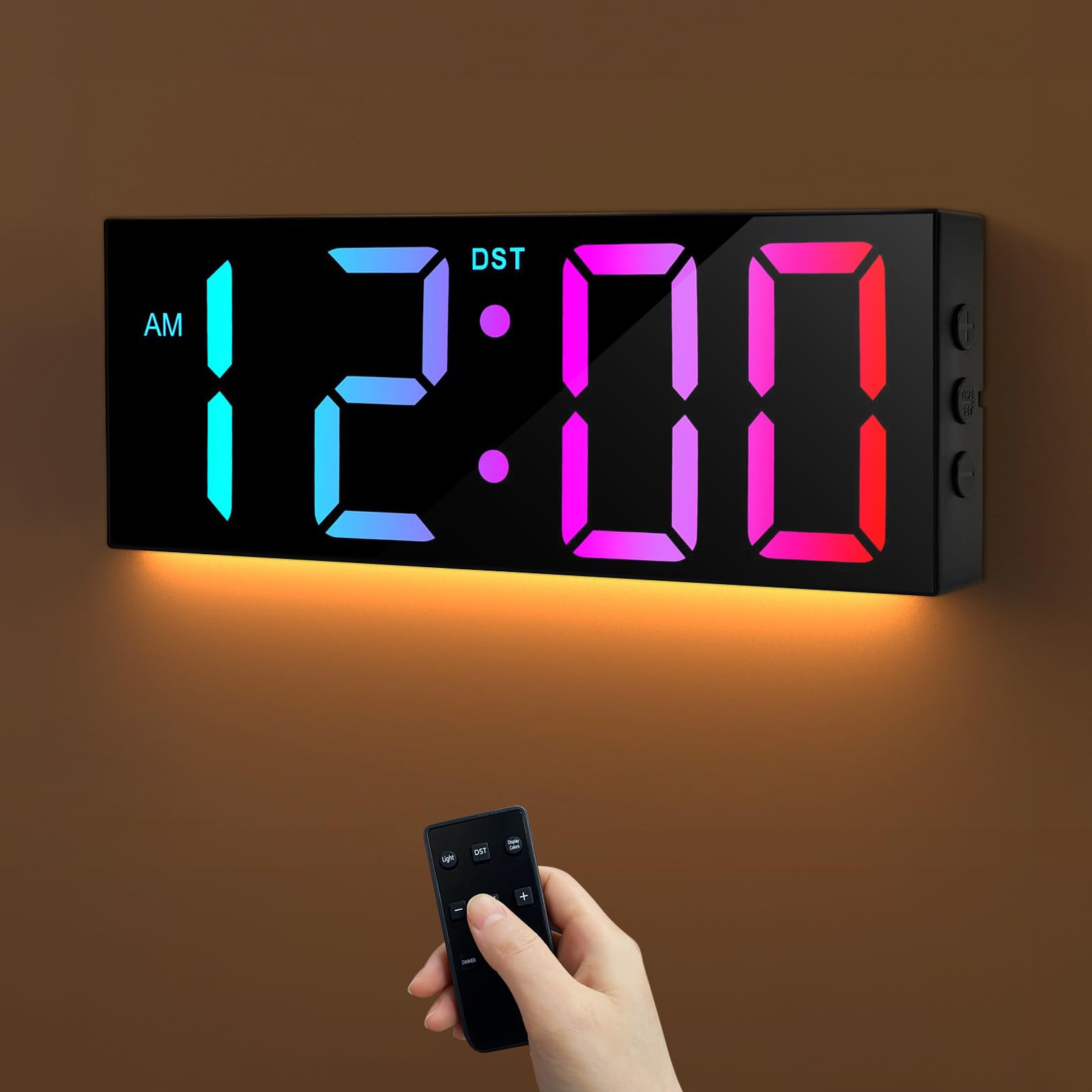 HAITANG Orologio da Parete Digitale - Orologio Digitale da Tavolo 12" con Dimmer Automatico della Luminosità RGB, Luci Notturne, LED 24/12 Ore per Scrivania, Camera da Letto, Ufficio e Soggiorno