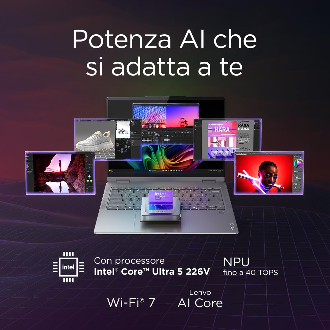 Lenovo Yoga 7 (2 in 1) Notebook Copilot+ PC Convertibile Touch 14” OLED WUXGA (1920x1200), Intel Core Ultra 5 226V, RAM 16 GB, 512 GB SSD, 60 Hz, Windows 11 Home, WiFi 7 - Luna Grey