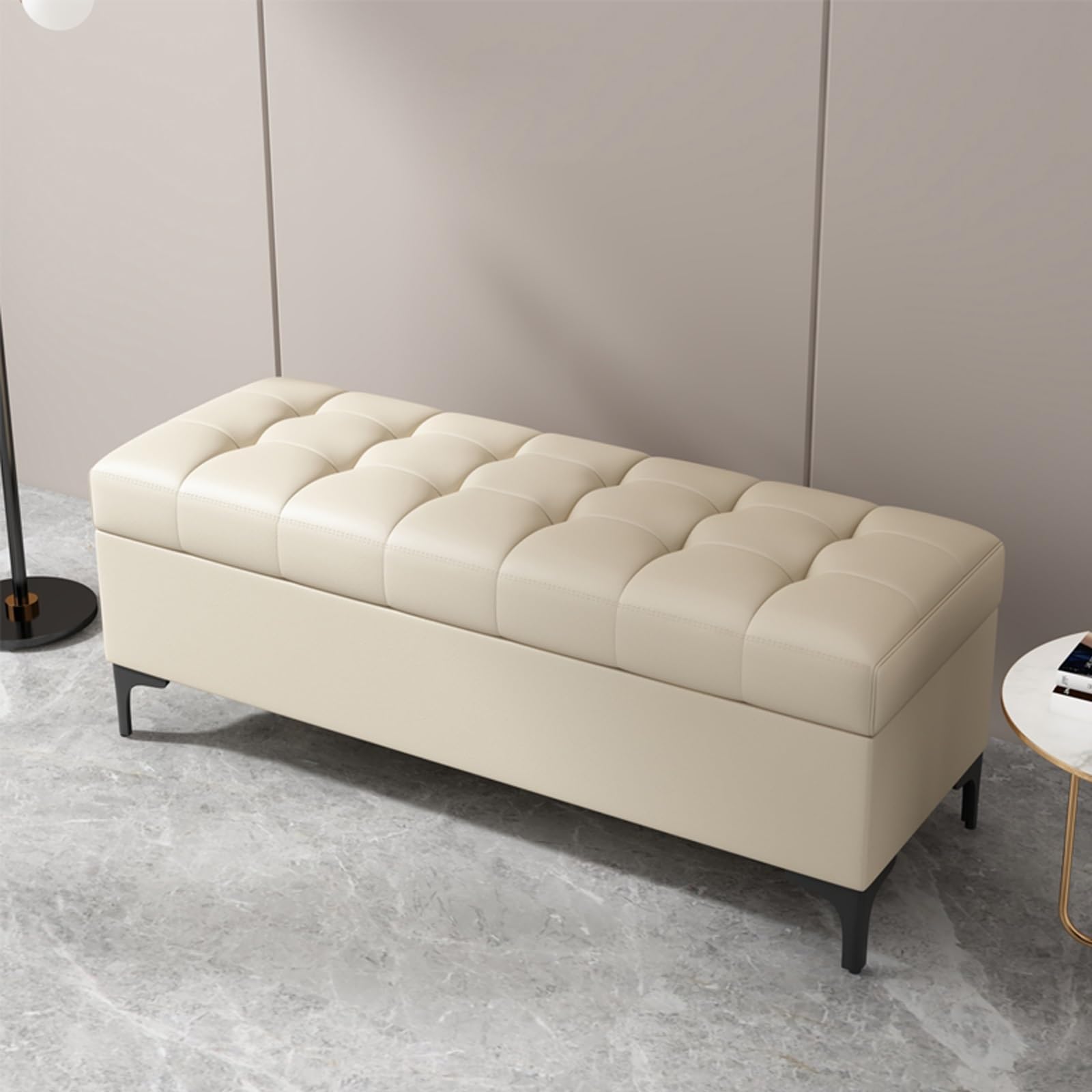 GHFXSCV Elegant Storage Bench - Rectangular Pouf for Living Room & Bedroom, Stylish Shoe Storage Solution, Comfortable Poufs & End of Bed Bench