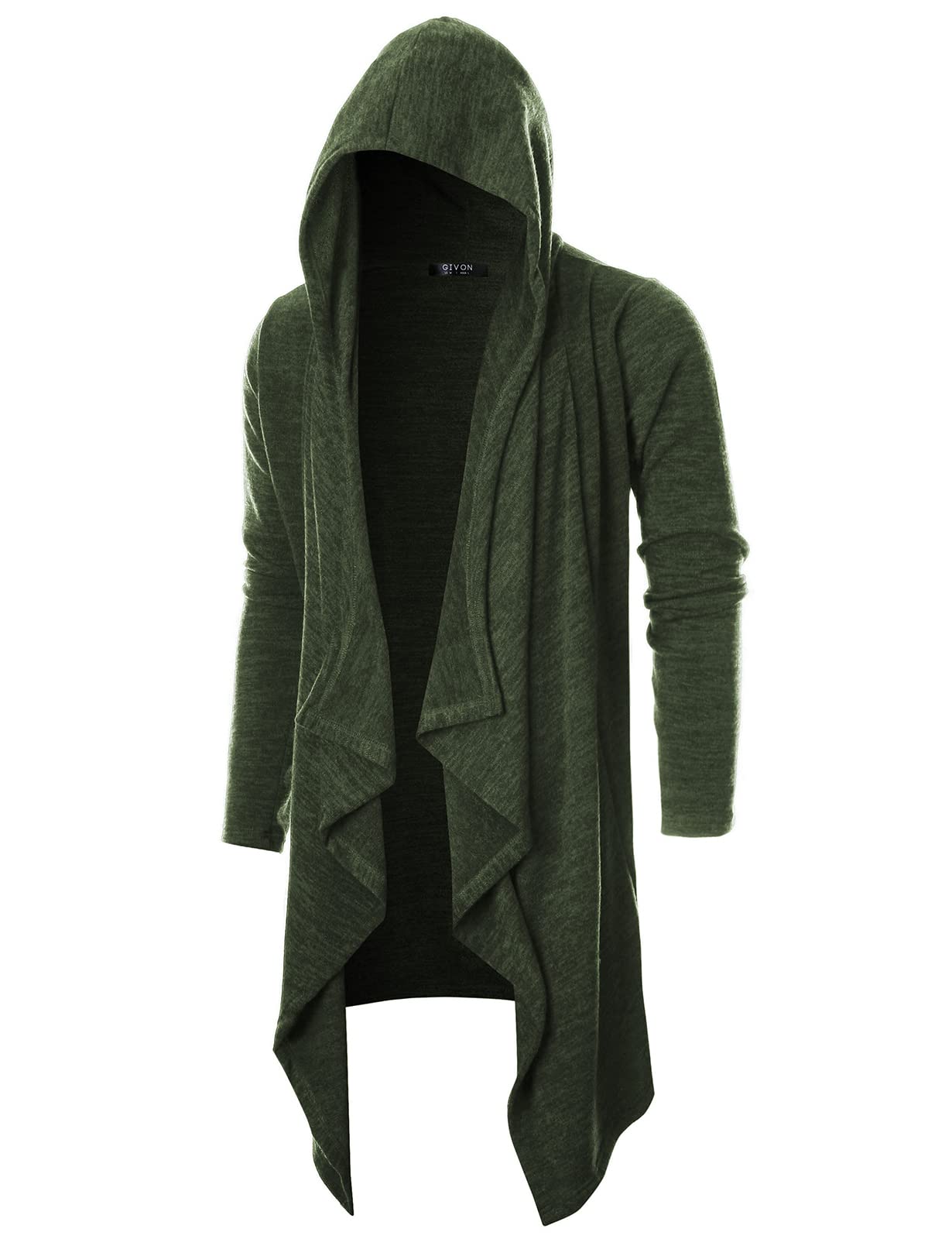 Mens Long Sleeve Draped Lightweight Open Front Longline Hooded Cardigan-image-7