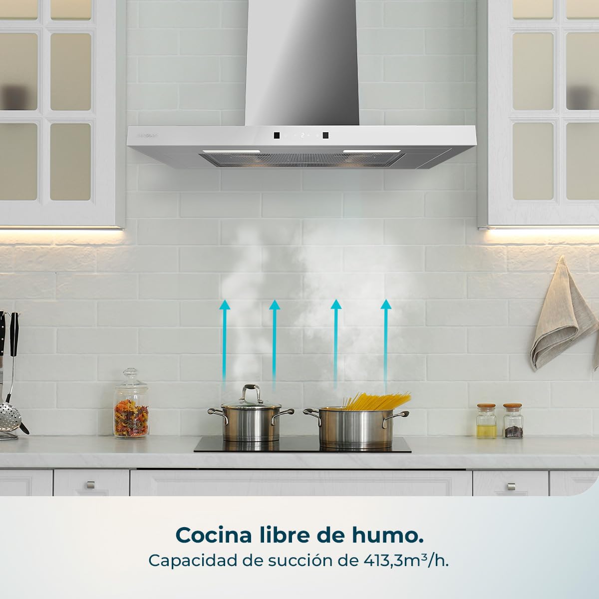 Cecotec Campana Extractora en forma de T Bolero Flux TT 704400 Black A++, 70cm, 413,3m³/h de succión, Clase A++, Control Táctil Invisible, Hand Movement Control, Función Booster, Filtros Lavables - 4
