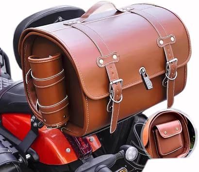 Motorcycle Tail Bag for BMW Motorrad S 1000 XR, Leather Rear Rack Trunk with Lockable, Motorbike Top Case Luggage for Touring, Road Trips and Daily Riding,B Brown