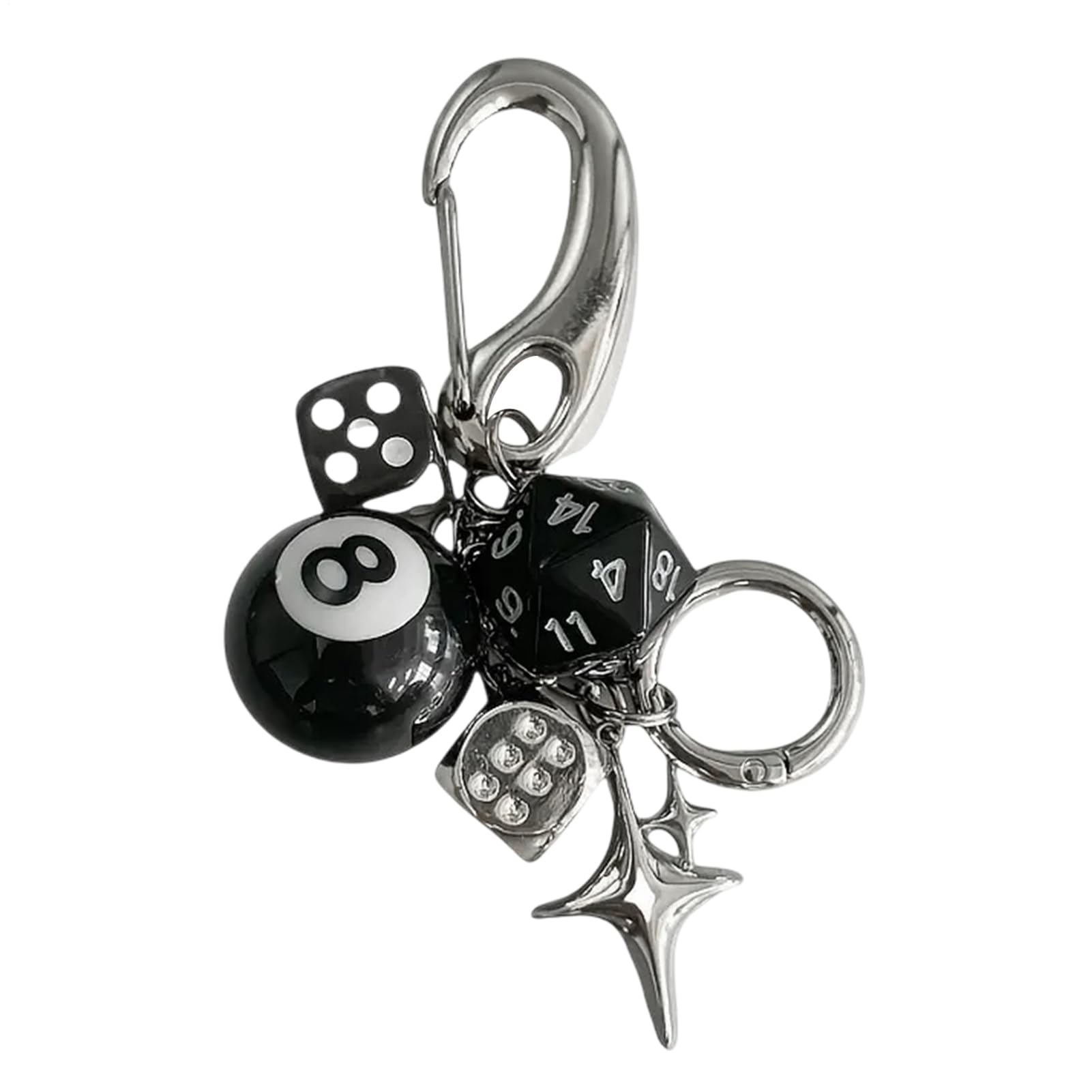 Dice Bag Charm, Cute Retro Pendant, Metal Dice Design with Multipurpose Keyrings Accessories and Fashion Ornaments, (1 Piece, Silver), Perfect for Personalizing Backpacks, Purses