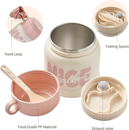 Miniatura 16 de Tarro aislado para alimentos con cuchara, recipiente térmico para alimentos fríos y calientes de 17 onzas, boca ancha, a prueba de fugas, acero