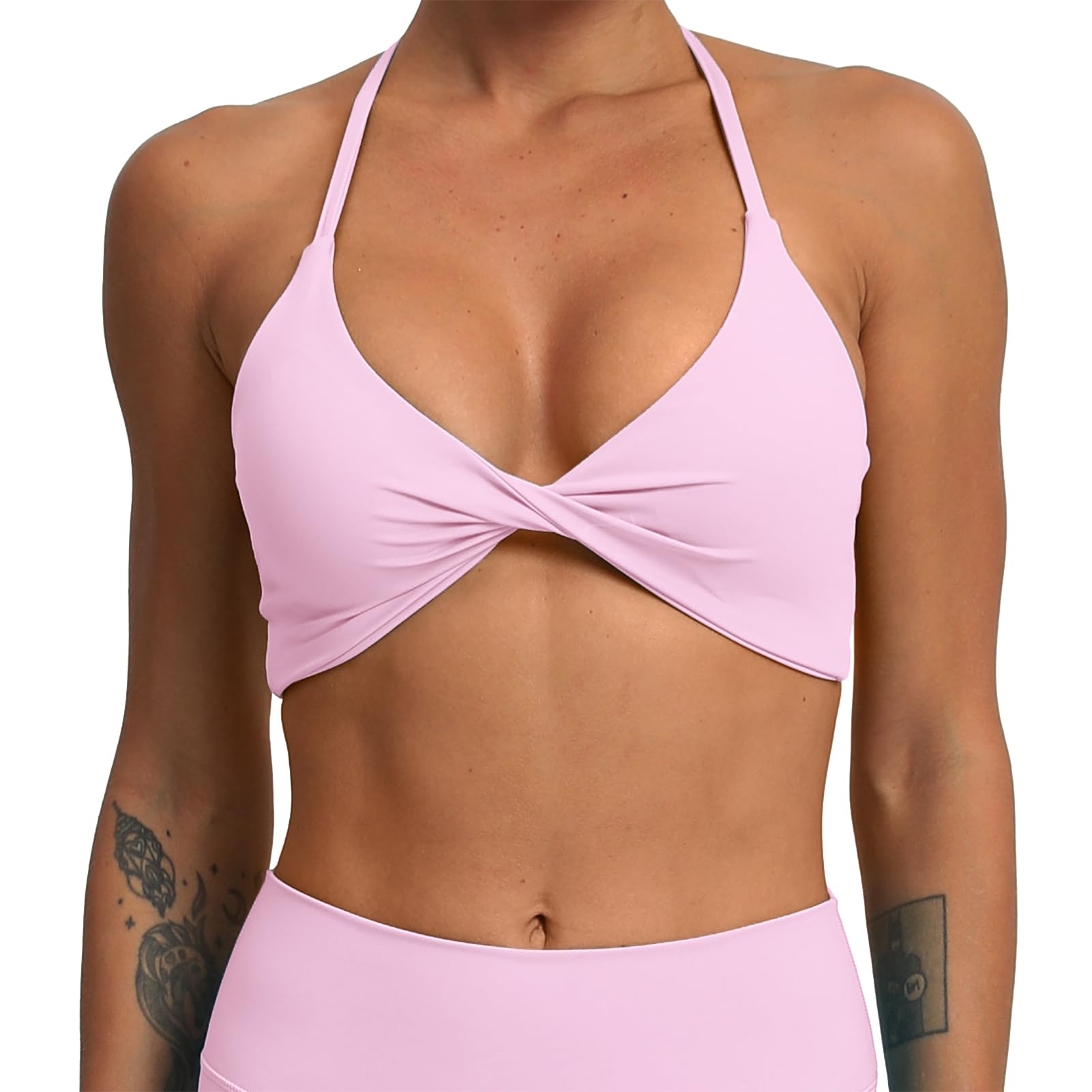 ABOCIW Sports Bras for Women Twist Front Padded Yoga Bra Low Medium Impact Gym Bra Workout Crop Tank Tops 1 Baby Pink Medium