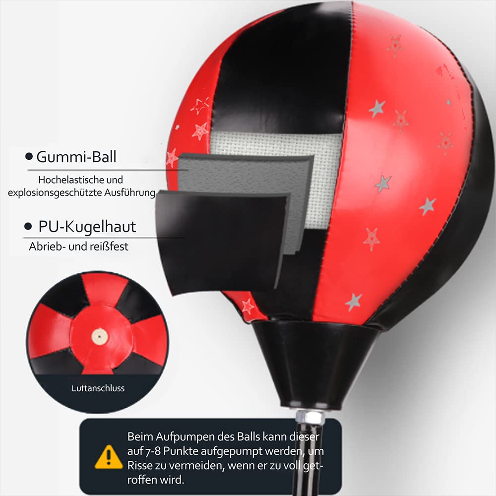 Melko Stojący worek bokserski Punchingball Punching Training z rękawicami bokserskimi, regulowany, czerwony srebrny czarny, piłka Ø 24 cm