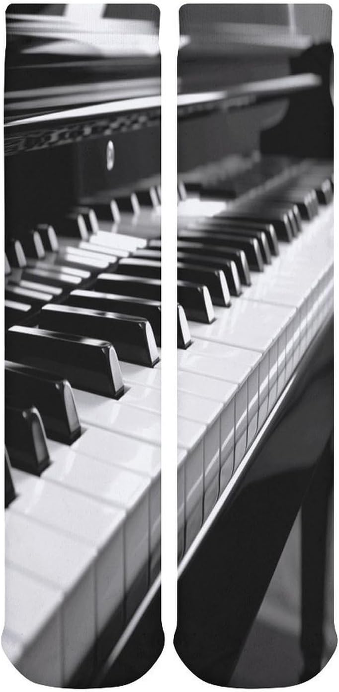 Black White Piano Keyboard Crew Socks Soft Thermal Socks | Socks for Men Women-Casual Wicking,High Stocking for Sports Running-Long Thin Tube Sports Breathable