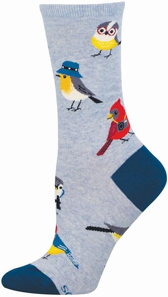 Socksmith Womens Bird Is The Nerd Crew Socks, Blue Heather