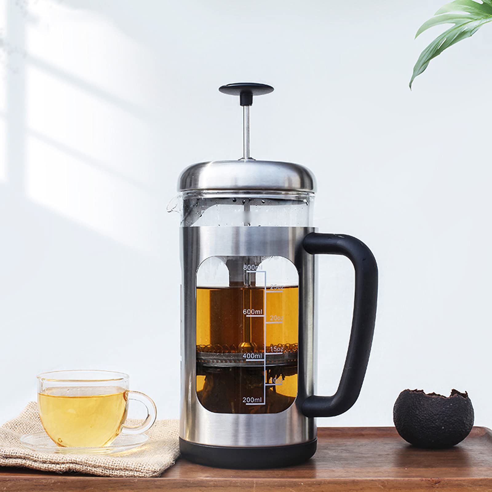 French Press - 1000 ml kawiarnia - kawiarnia ze stali nierdzewnej z odpornym na wysokie temperatury szkłem i 4-poziomowym systemem filtracji, do domu i biura