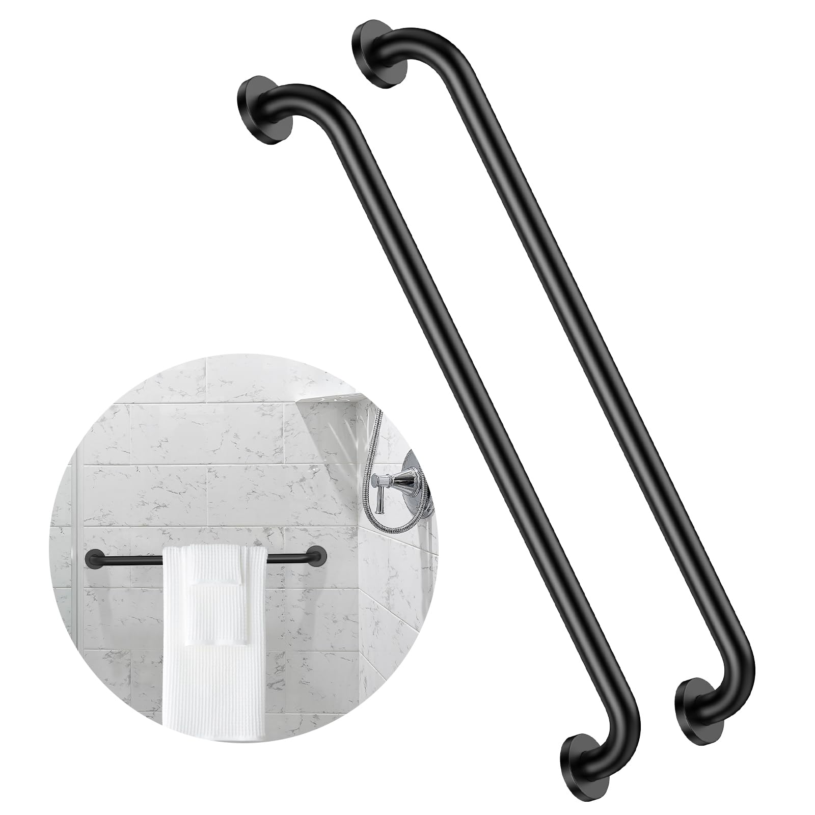 Zuext - Barra di sostegno per doccia, in acciaio inox, per vasca da bagno, con maniglia, per bilanciamento della doccia, supporto di sicurezza per mano/mano/mano/disabili anziani (3,2 cm di diametro)