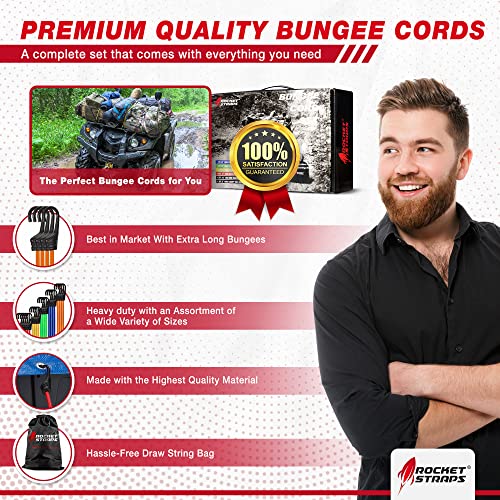 Rocket Straps Bungee Cords | (36) Pack Premium Heavy Duty Outdoor Bungee Cord Assortment With J Hooks | Bungee Balls - Tarp Clip - Tie Downs, And Bag Included #TOP1