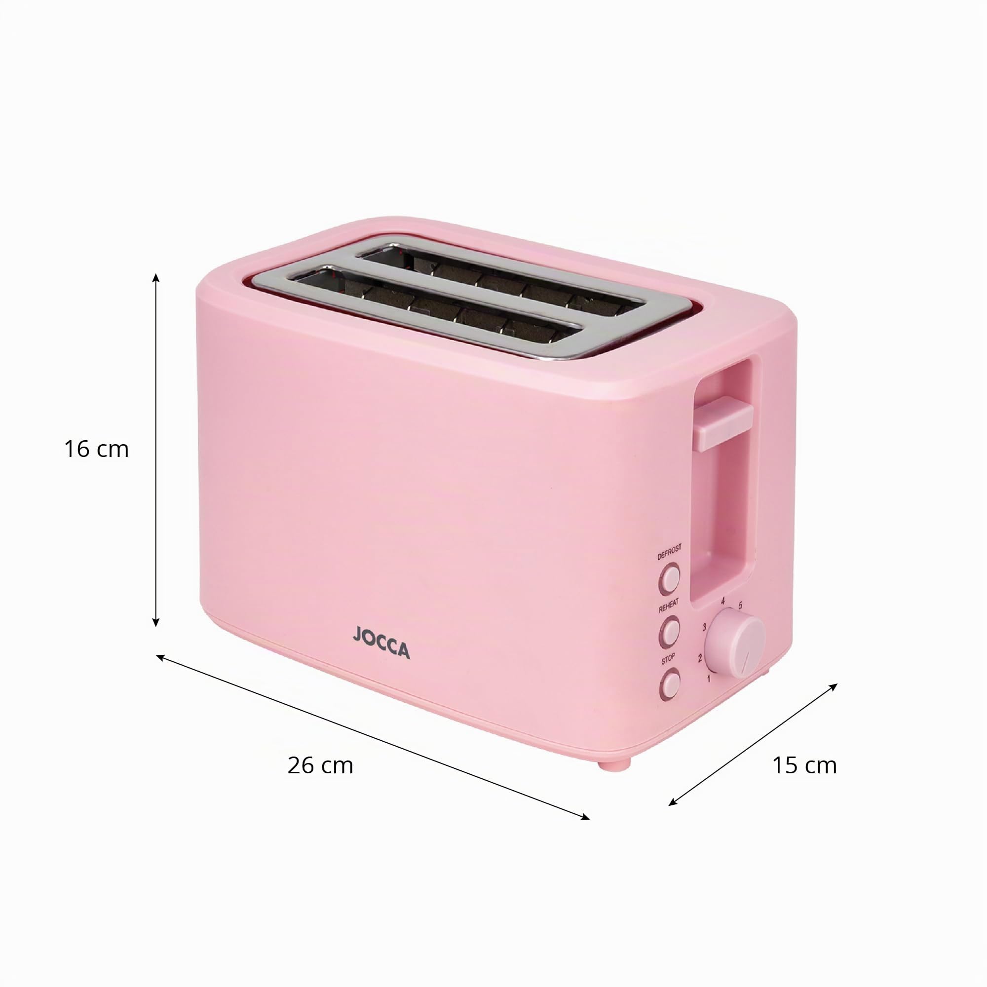 JOCCA - Grille-Pain 2 Tranches Sweet Pink Line| Toaster| 7 Niveaux de Grillage| Fonctions Décongélation, Réchauffage et Annulation| Pour Différents Types de Pain| 700W| Blanc