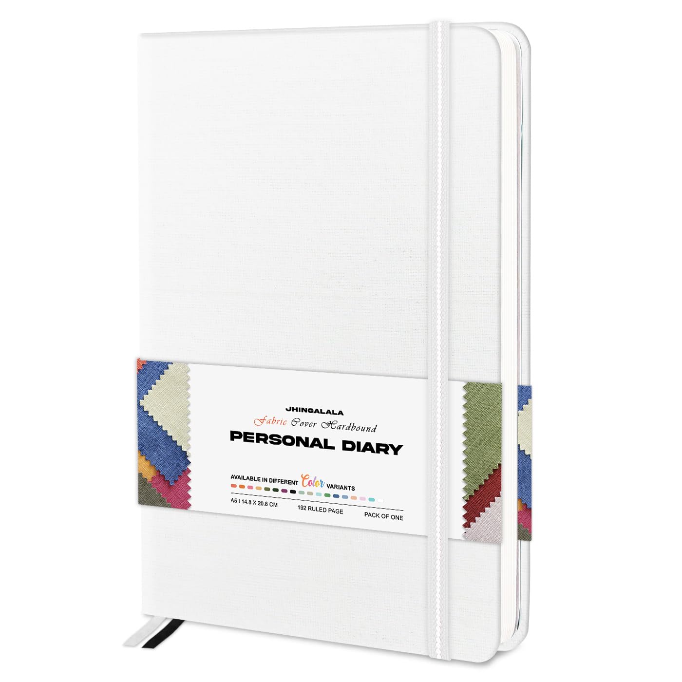 Jhingalala Diaries - White Fabric Cover Hard Bound Journal Diary I Fabric Notebook Diary For Women and Girls I A5 Diary With Elastic Closure I Size A5 I 192 Ruled Pages