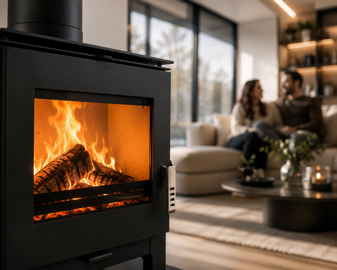 Verso Rheia L - Stufa a legna da 5 kW, 80,2% di alta efficienza, piastra superiore compatta in acciaio (non ghisa), piccola stufa per 70 – 100 m³, Eco Low Emissions, 150 mm