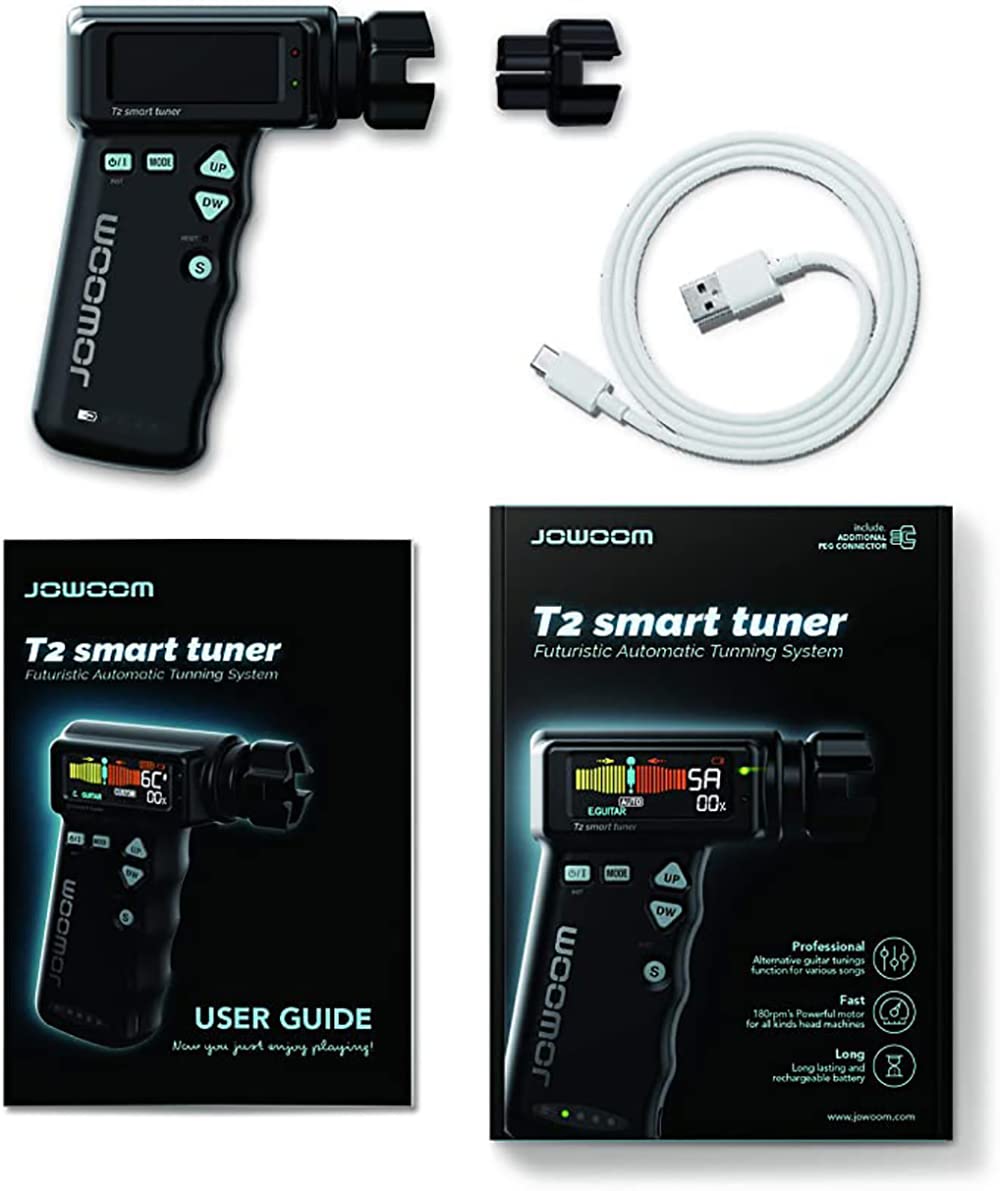 T2 Smart Guitar Tuner und automatischer Saitenwickler, 2-in-1, multifunktionales Saiteninstrument für Gitarre/Ukulele/Banjo/Mandoline/mit wiederaufladbarem Lithium-Akku