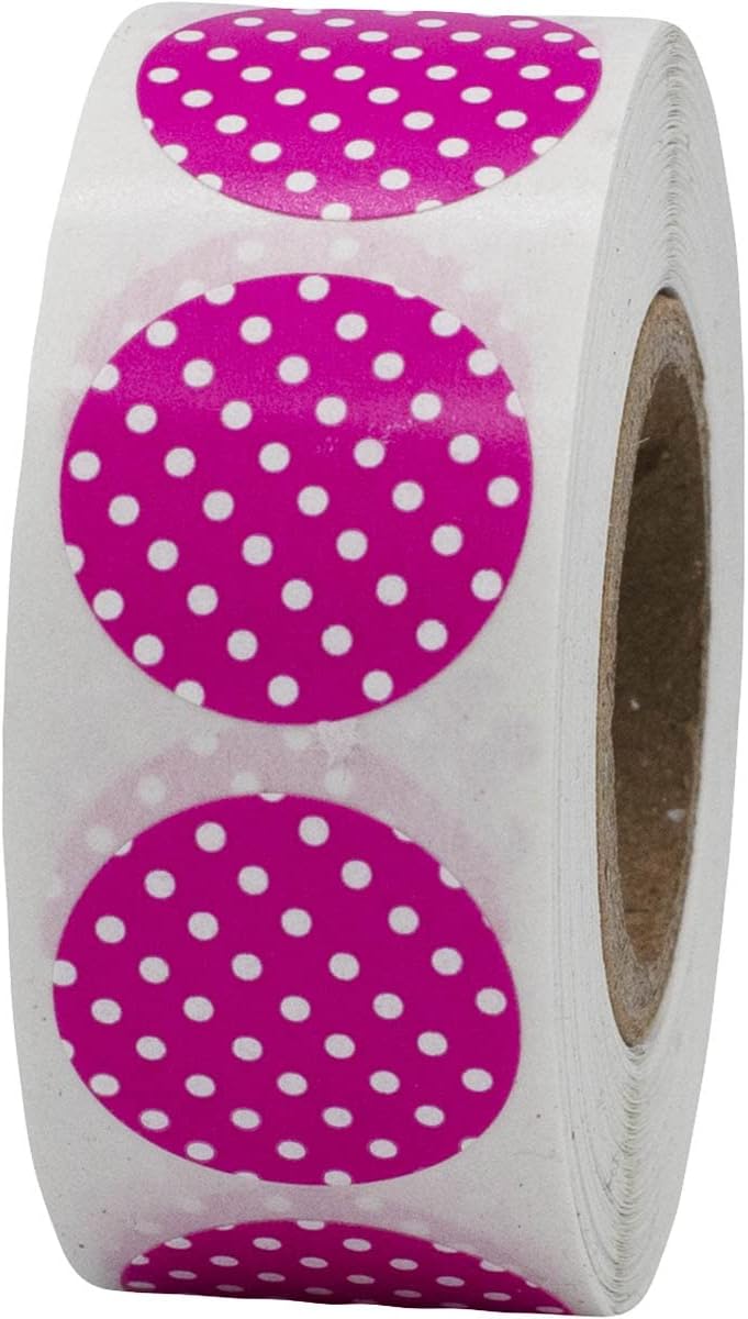 Hot Pink with White Polka Dot Color Coding Labels -3/4" Inch Round Circle Dots, 500 Total Adhesive Stickers on a Roll for Inventory and Crafting - Made in the USA