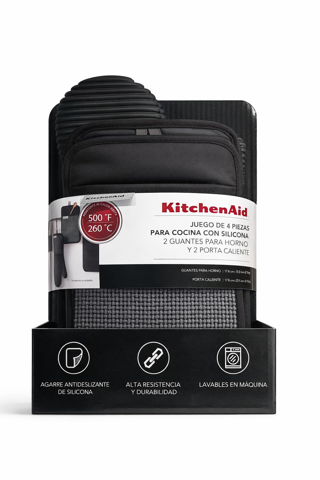 KitchenAid Ofenhandschuhe & Topflappen Set I je 2 Stück I Silicon beschichtet I 2X Oven Mitts & 2X Pot Holders I Baumwolle/Silicon (SCHWARZ) Küche, Haushalt & Wohnen