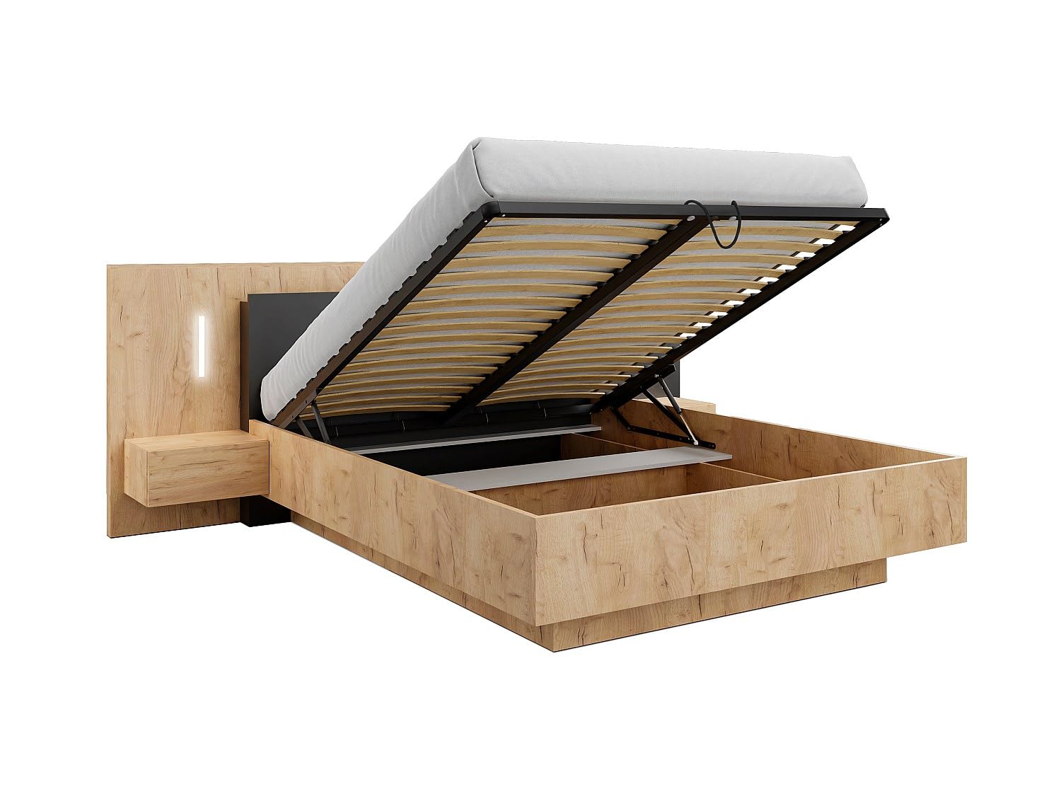 Vente-unique - Letto con Contenitore con comodini - 2 cassetti - con LED - 160 x 200 cm - le e Antracite - FRANCOLI