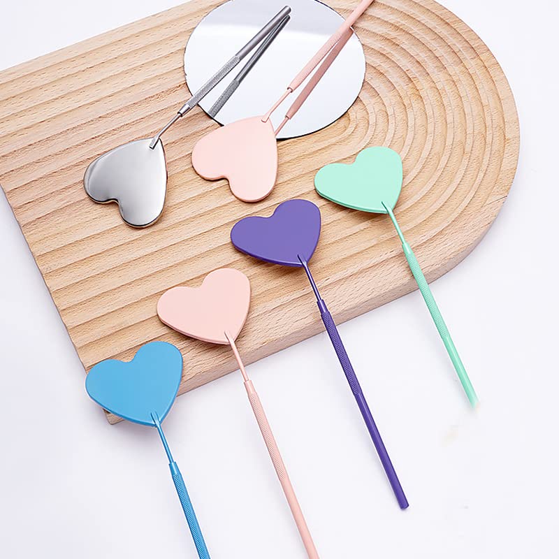 Miniatura 7 de Espejo de extensión de pestañas, herramientas de pestañas, espejo grande de acero inoxidable en forma de corazón para verificar pestañas, aplicar