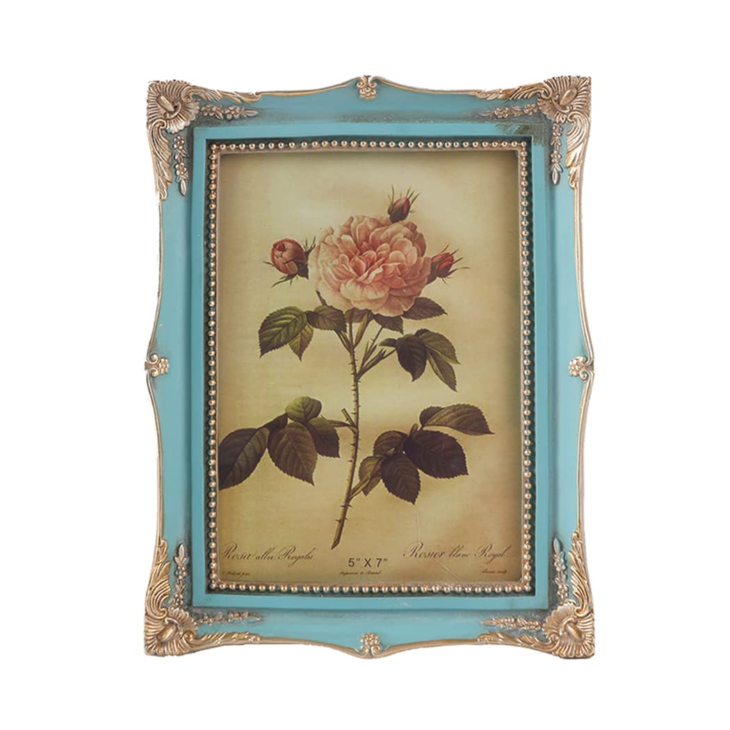 Vintage 5x7 Picture Frame Antique Photo Frame Table Top Display and Wall Hanging, Retro Home Decor, Ornate Photo Gallery Art (Antique Blue)