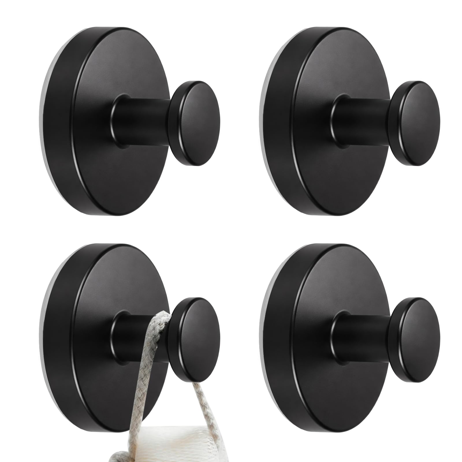 4 Pz Ganci a Ventosa Super Resistenti, Appendiabiti a Ventosa in Acciaio Inox Nero, Ventose con Gancio senza foratura, Appendi Accappatoio Bagno Cucina, Asciugamani, Cappotti