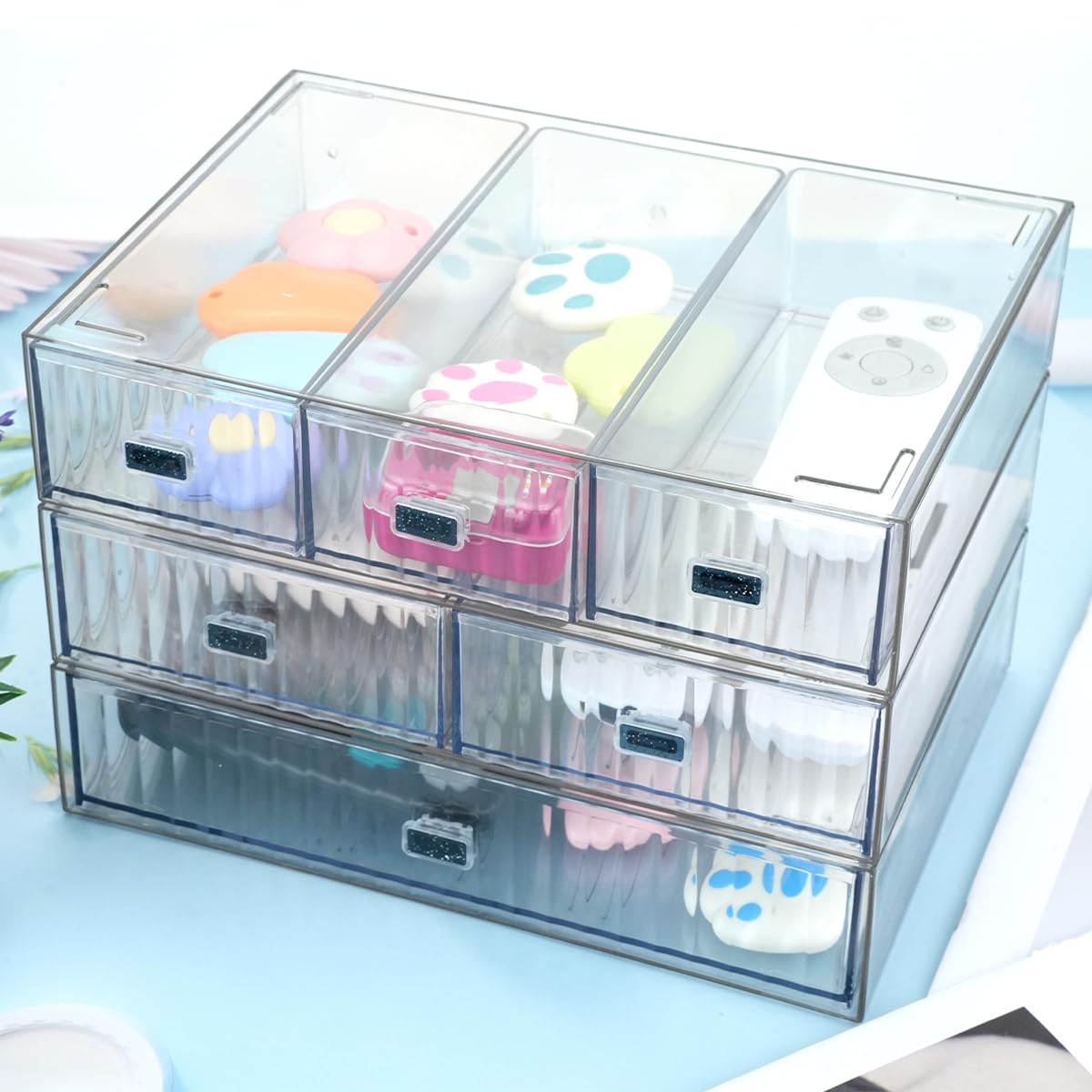 3PCS Cassetti Plastica Impilabili, Cassettiera Trucchi in Acrilico | Desktop Storage Box, Schminktisch Organizer mit 3 Schubladen, Aufbewahrungsboxen für Haus Kosmetik Schmuck Büro